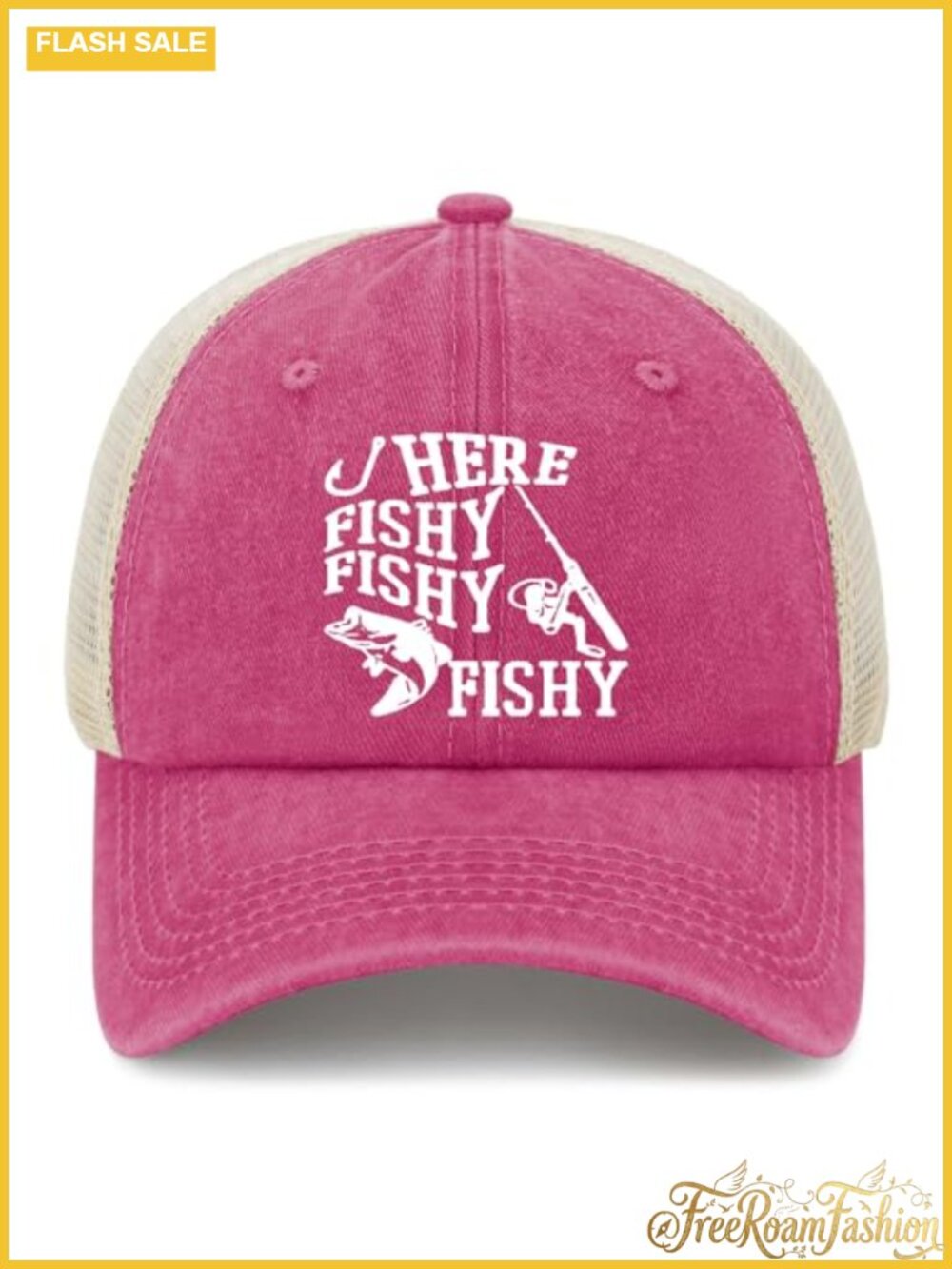 Here Fishy Fishy Fishing Trucker Hat Mesh Back Baseball Cap Women's Outdoor
